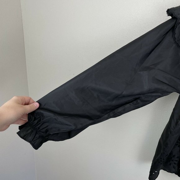Topshop Frill Ruffle Eyelet Cutout Long Sleeve Button Up Top US Size 4 Black - Picture 4 of 6